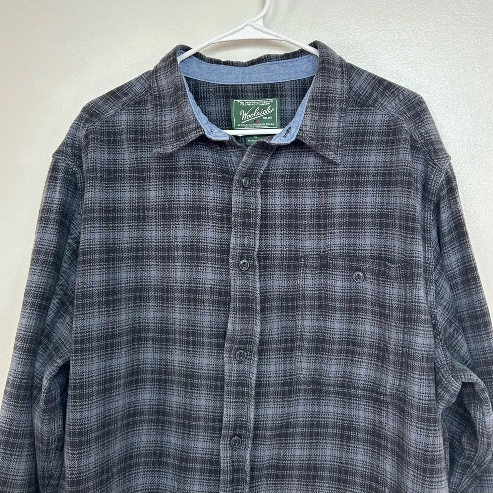Woolrich Men's Navy Blue Plaid Button Down Long Sleeve Shirt Size XL_2
